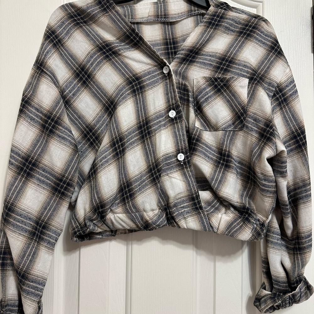 Plaid Button-Up Cropped Shirt